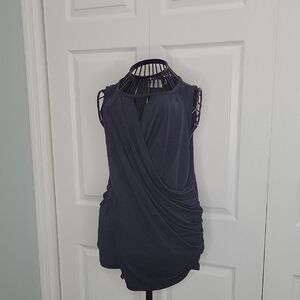 Deletta Elegant Black Draped Sleeveless Top SUZE XS